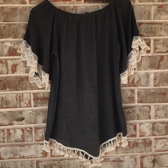 Orange Caramel Boho Gray Peasant Blouse - Picture 6 of 6